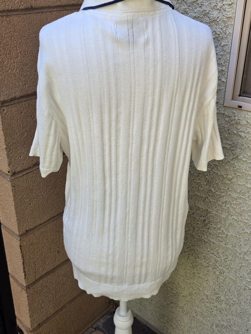 American Eagle Classic White Knit Polo Top with Black Trim - Picture 4 of 7